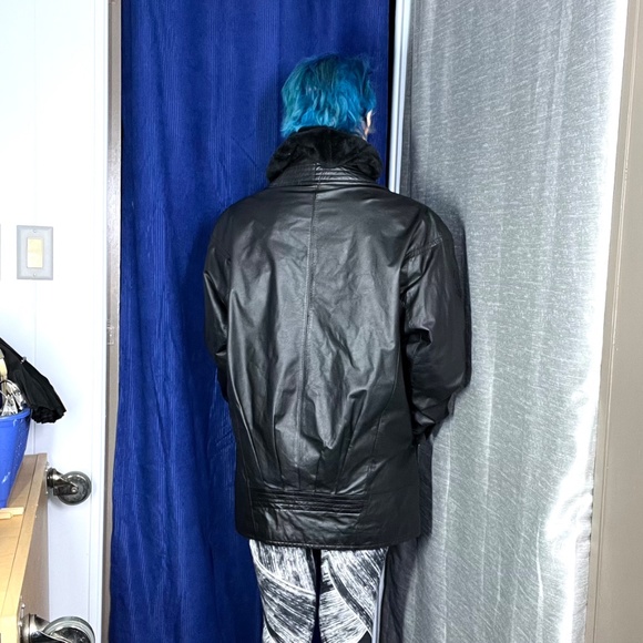 VINTAGE |•JFS SIGNATURE LEATHER•| 80s 90s Leather Thigh Length Jacket Medium - Picture 6 of 16